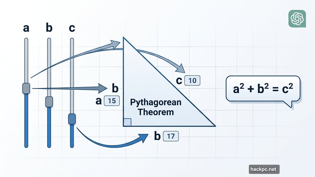 ChatGPT interactive Pythagorean theorem visual with adjustable variable sliders