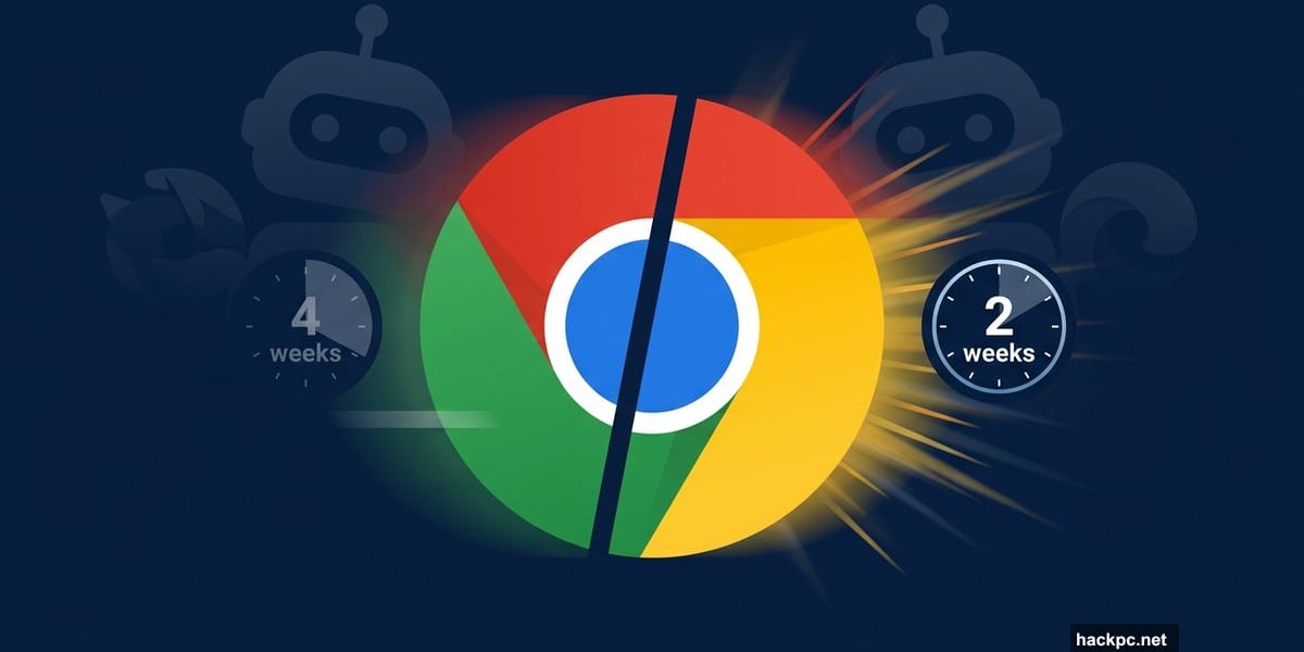 Chrome logo accelerating forward against competing AI browser silhouettes