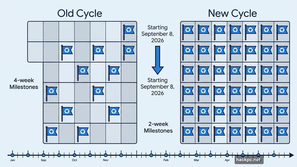 Chrome moves from four-week to two-week release cycle starting September 2026