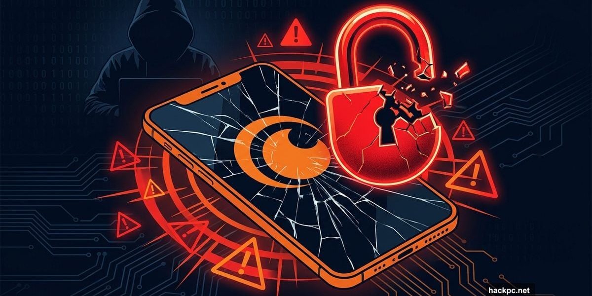 Crunchyroll logo on cracked screen with broken red security padlock