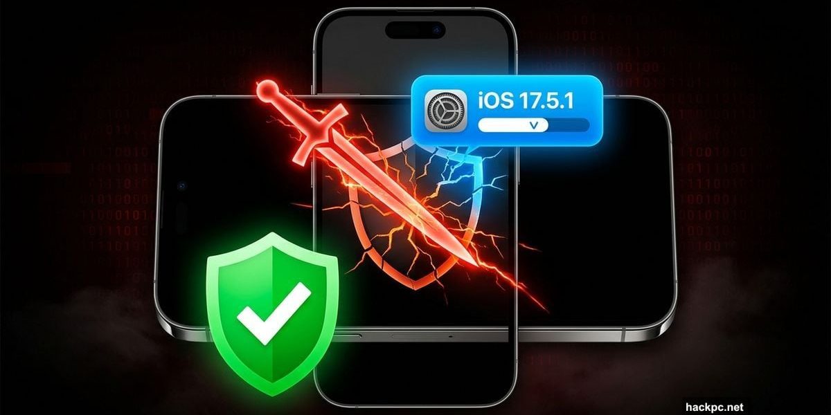 iPhone threatened by red sword spyware blocked by green shield update