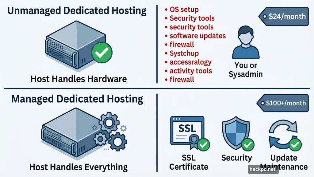 Managed versus unmanaged dedicated hosting configuration and maintenance comparison