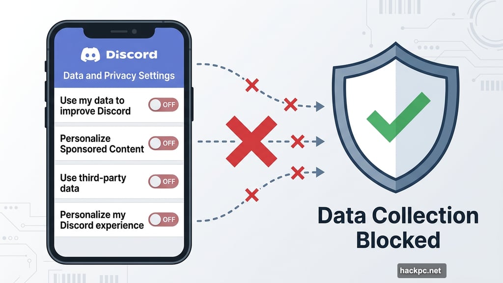 Discord Data and Privacy settings toggles switched off blocking data collection