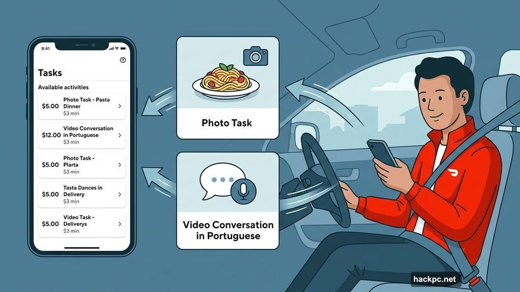Dashers browse Tasks app earning cash by snapping photos and recording videos
