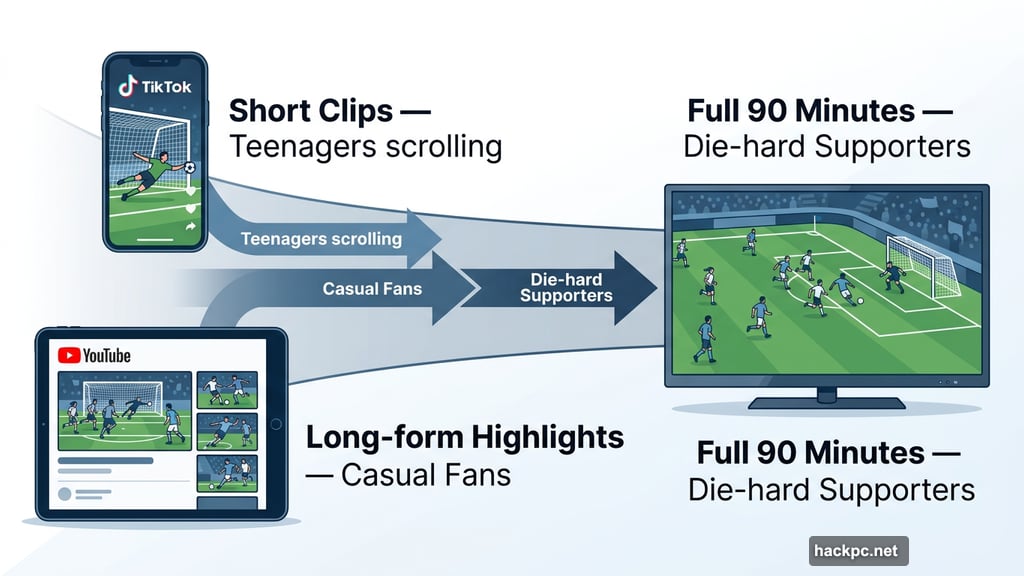 TikTok short clips YouTube highlights TV full match layered strategy