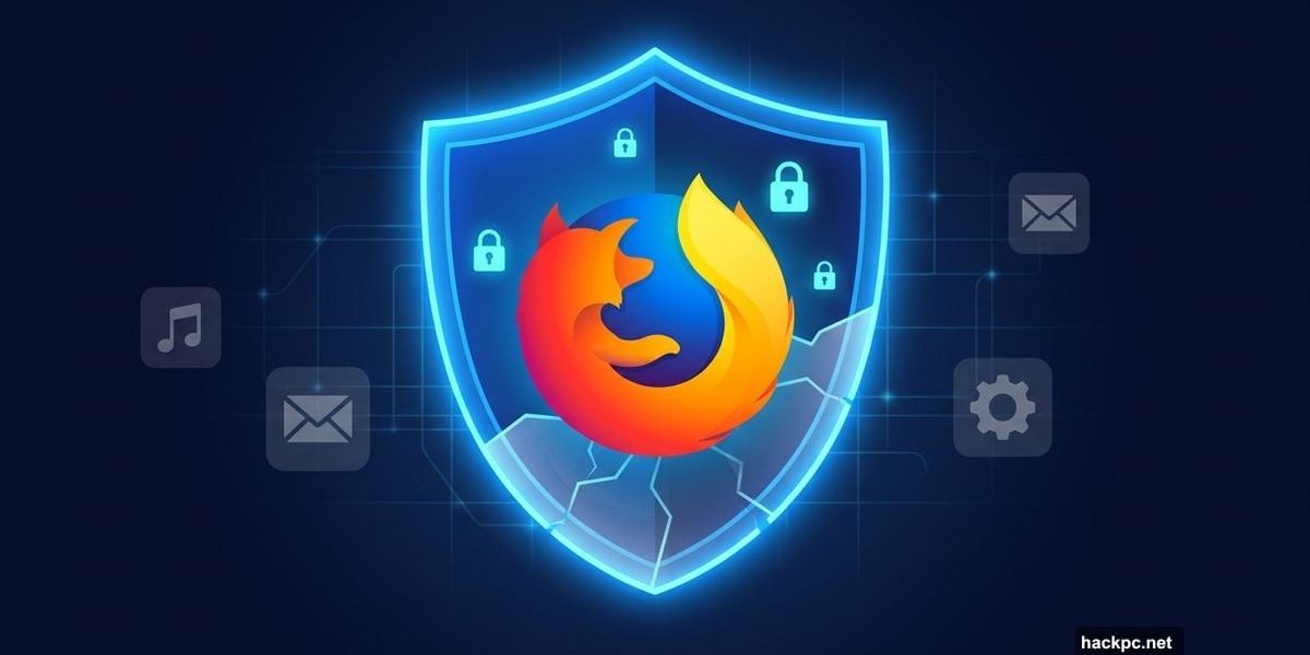 Firefox logo inside a cracked shield representing browser-only VPN protection