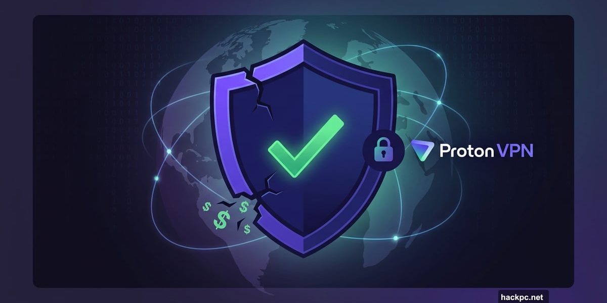 Shield icon split between data-selling VPNs and trusted free VPN protection