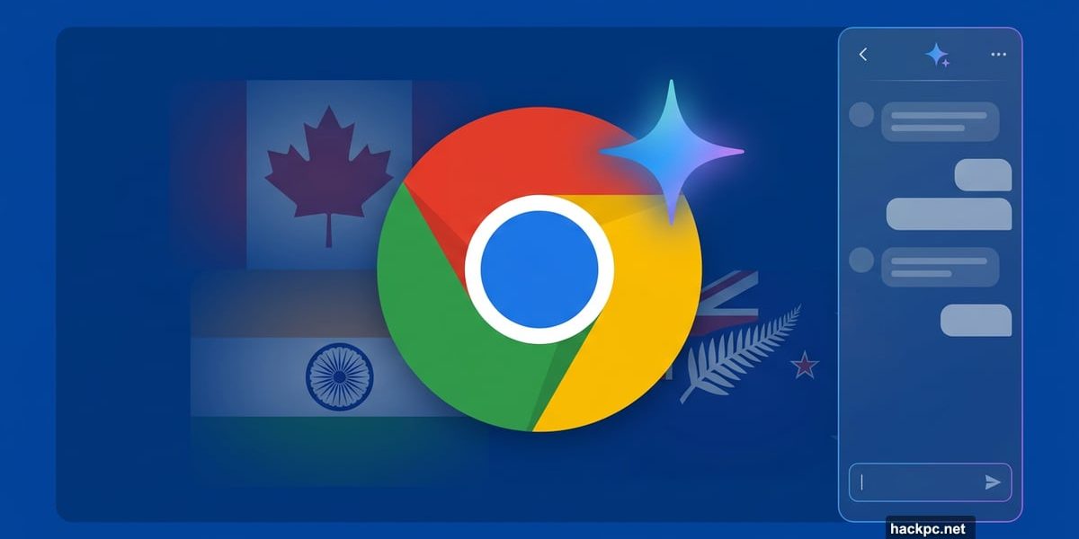 Google Chrome browser with Gemini AI sidebar launching in three new countries