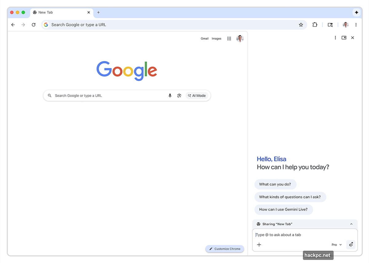 Gemini sidebar with Nano Banana image generator inside Chrome browser