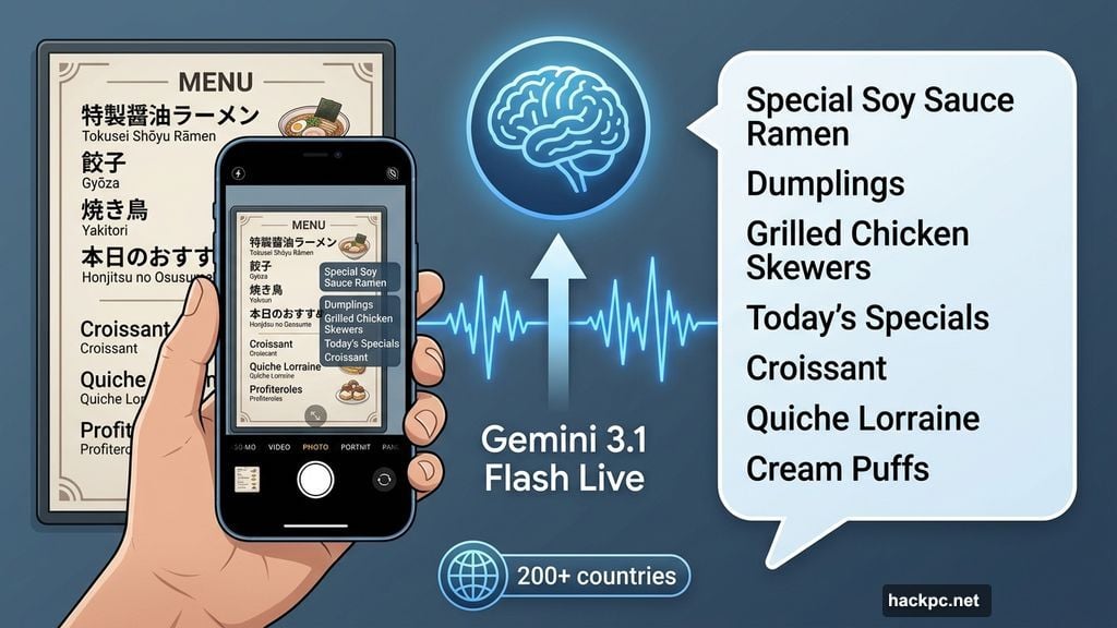 Google Search Live uses Gemini 3.1 Flash Live to translate restaurant menus globally