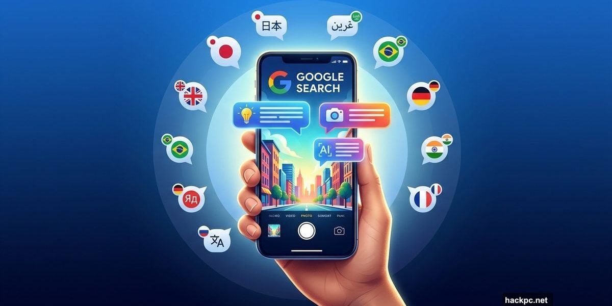 Smartphone camera scanning world with Google AI search globally active