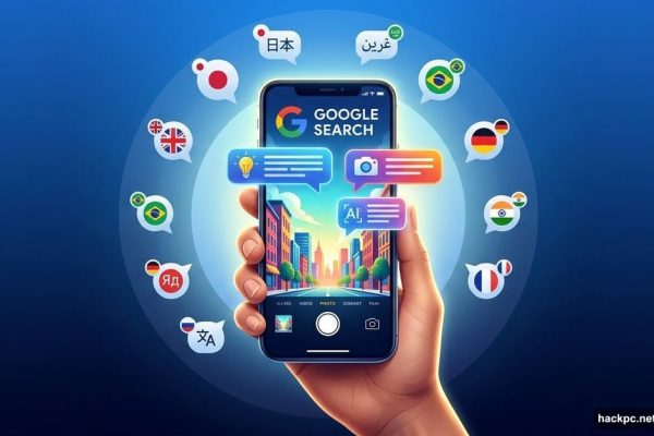 Smartphone camera scanning world with Google AI search globally active