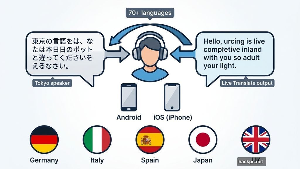 Live Translate delivers real-time translation through headphones on iOS and Android
