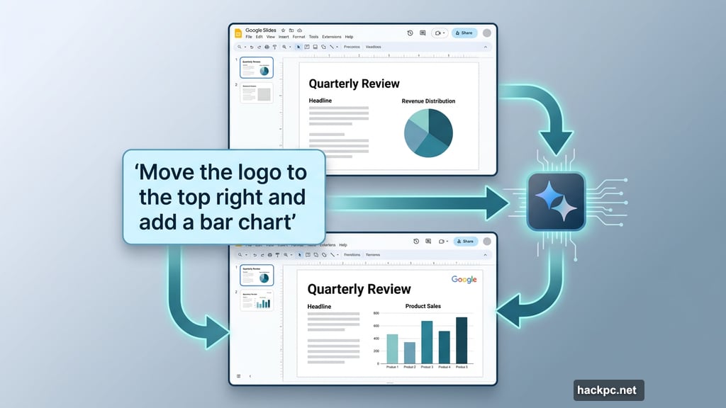 Gemini edits Google Slides layout and design using plain-language prompts