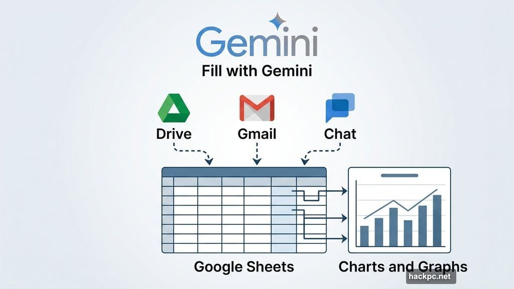 Gemini pulls Drive Gmail and Chat data into structured Google Sheets spreadsheet