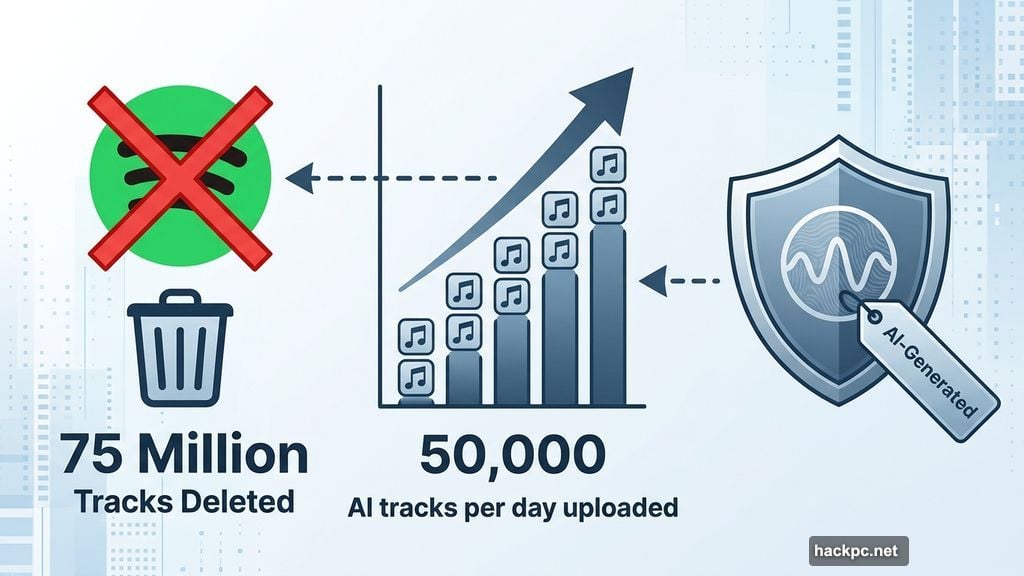 Spotify deleted 75 million AI tracks while SynthID watermarks identify machine-made content