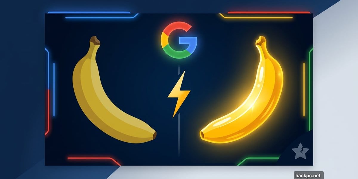Two glowing bananas comparing Google AI model generations with speed lightning bolt