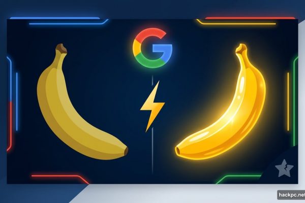 Two glowing bananas comparing Google AI model generations with speed lightning bolt