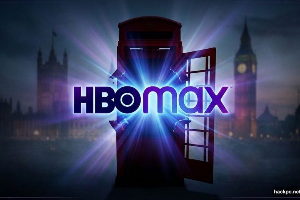 HBO Max logo bursting through iconic British red telephone box