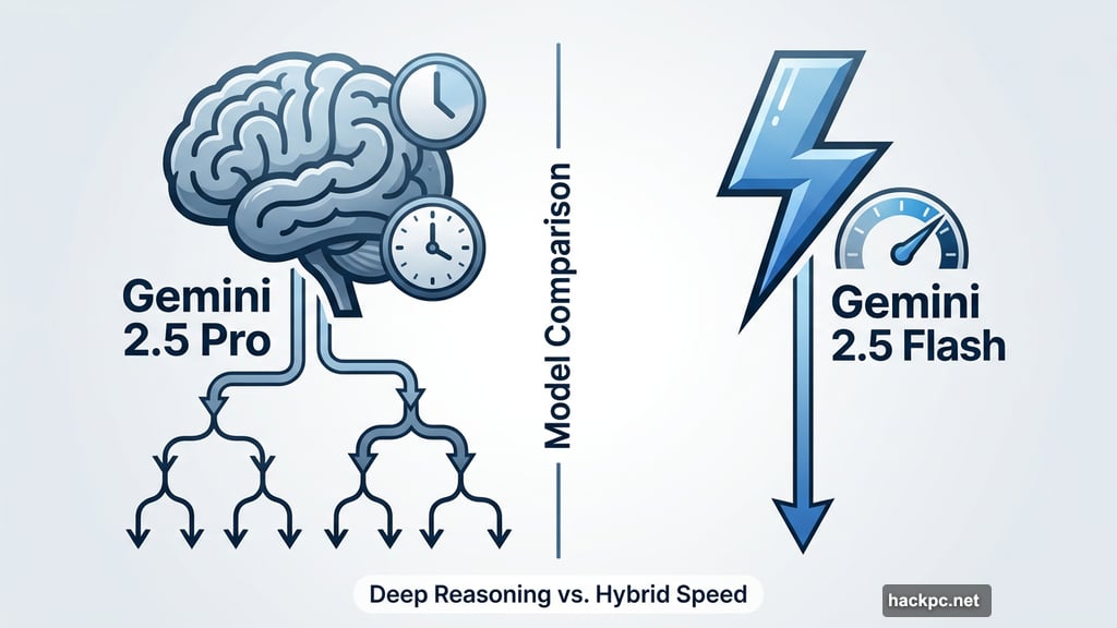 Gemini 2.5 Pro deep reasoning compared to Gemini 2.5 Flash hybrid speed