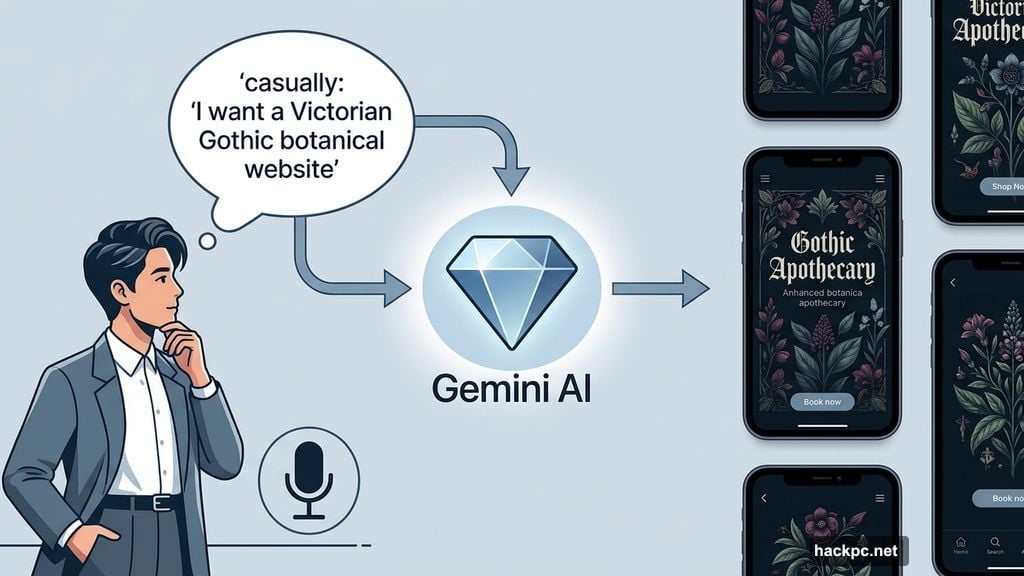 Gemini AI converts plain language descriptions into fully rendered designs