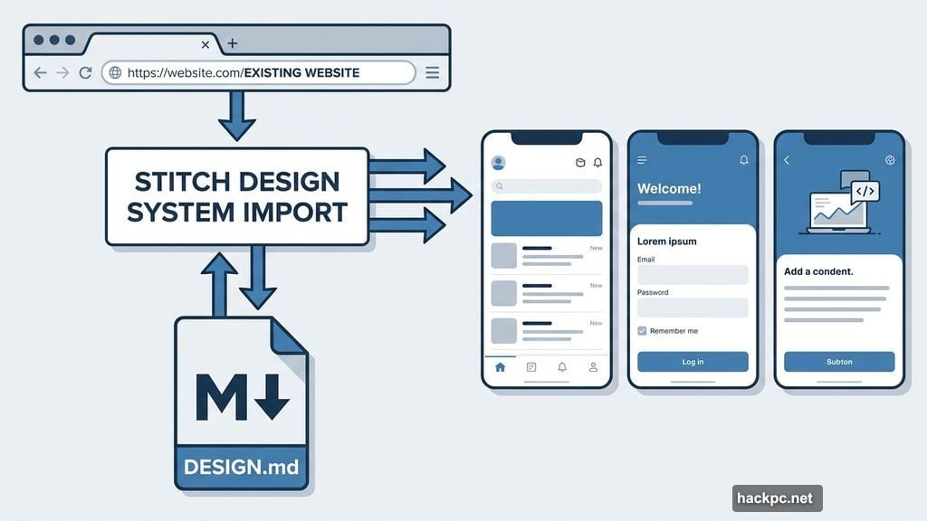 DESIGN.md file imports and exports design rules across multiple projects