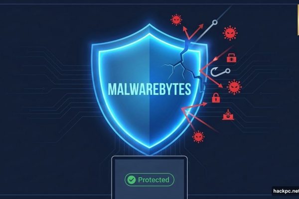 Glowing shield blocking malware threats, Malwarebytes cybersecurity review cover