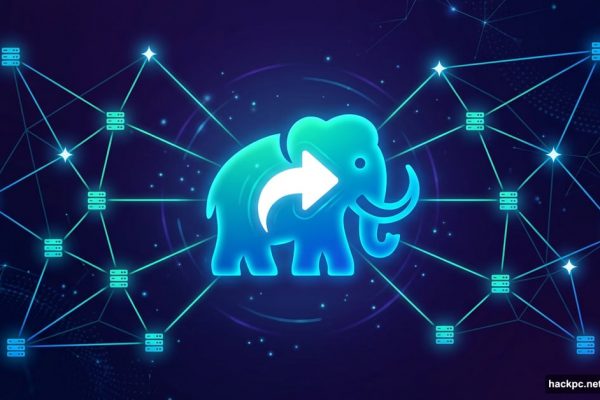 Mastodon mammoth icon with universal share button connecting federated servers