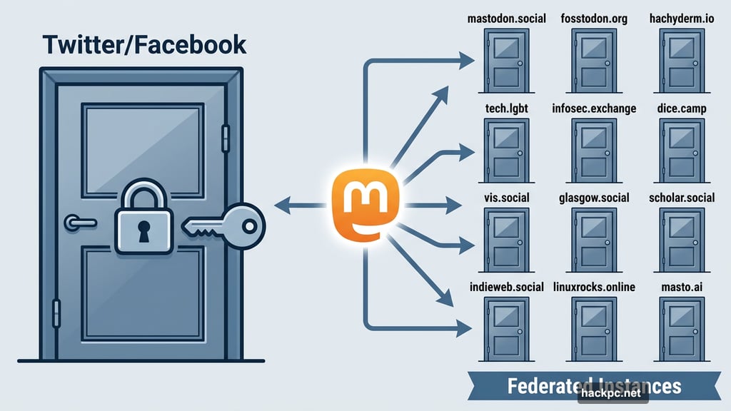 Mastodon federated instances versus single centralized platform login doors