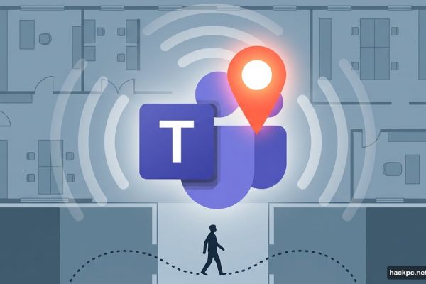 Microsoft Teams logo with location pin tracking employees in office