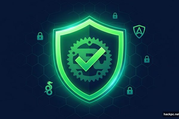 Glowing green security shield with checkmark representing Mullvad VPN passed audit