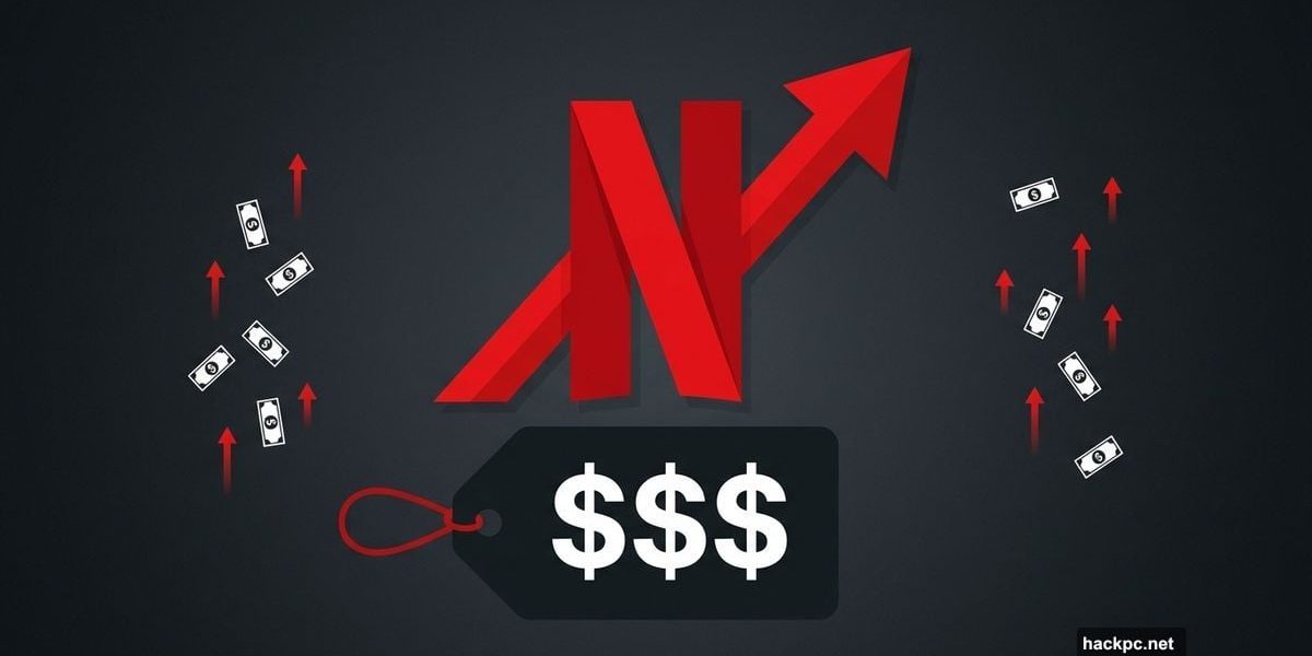 Netflix logo with rising price arrow symbolizing 2026 subscription increase