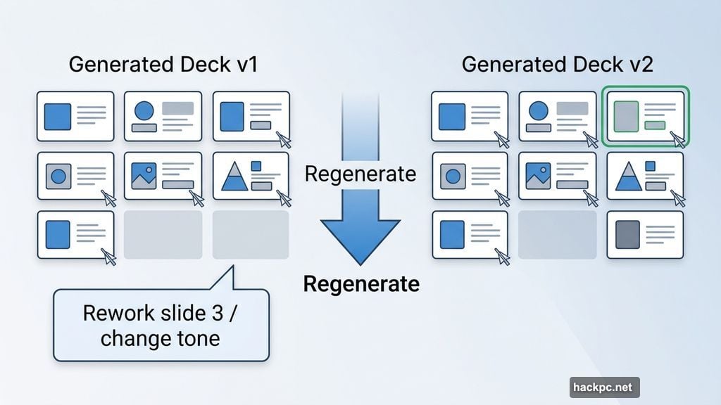NotebookLM slide revision regenerates entire deck from user instructions