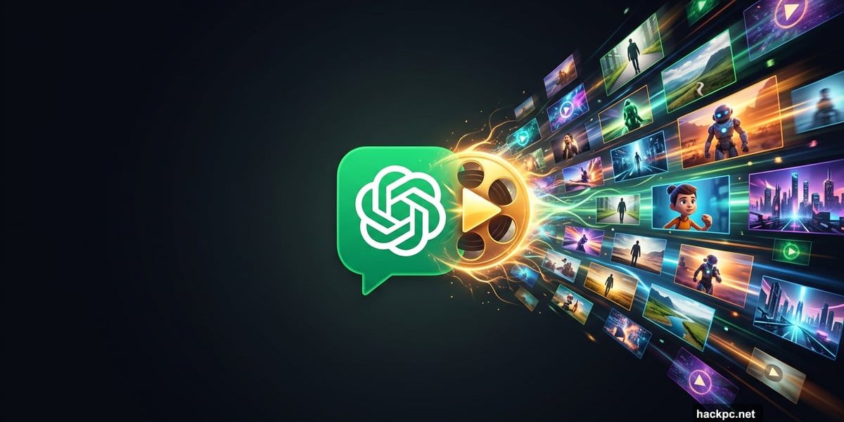 ChatGPT logo merging with Sora video generation play button icon