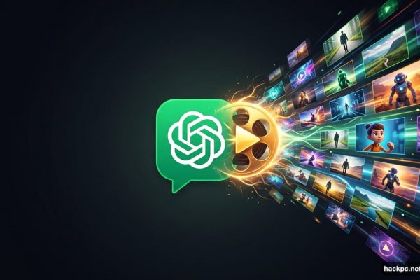 ChatGPT logo merging with Sora video generation play button icon