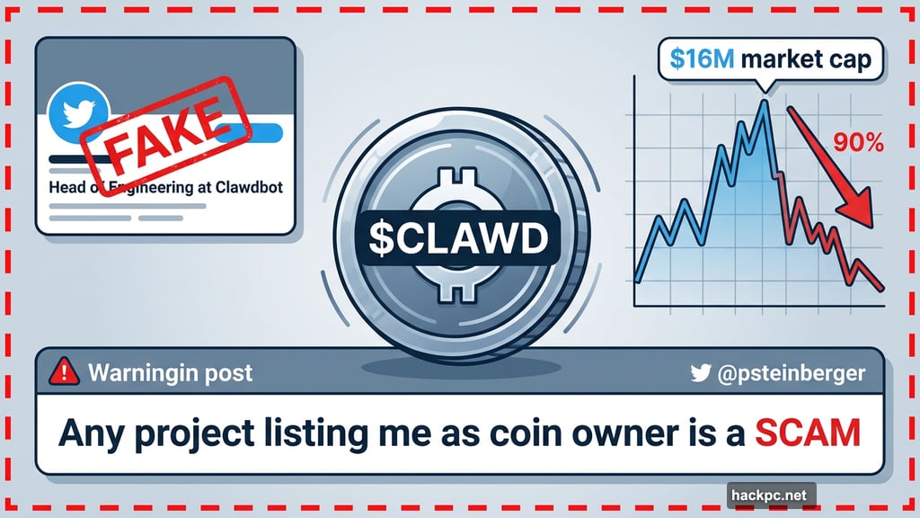 Fake $CLAWD cryptocurrency briefly hit sixteen million dollar market cap