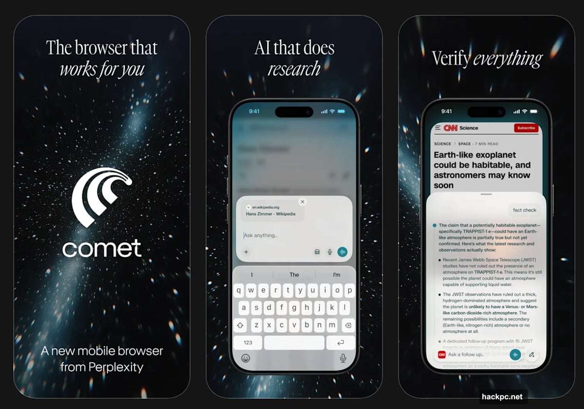 Perplexity Comet uses Apple Liquid Glass design as iPhone default browser
