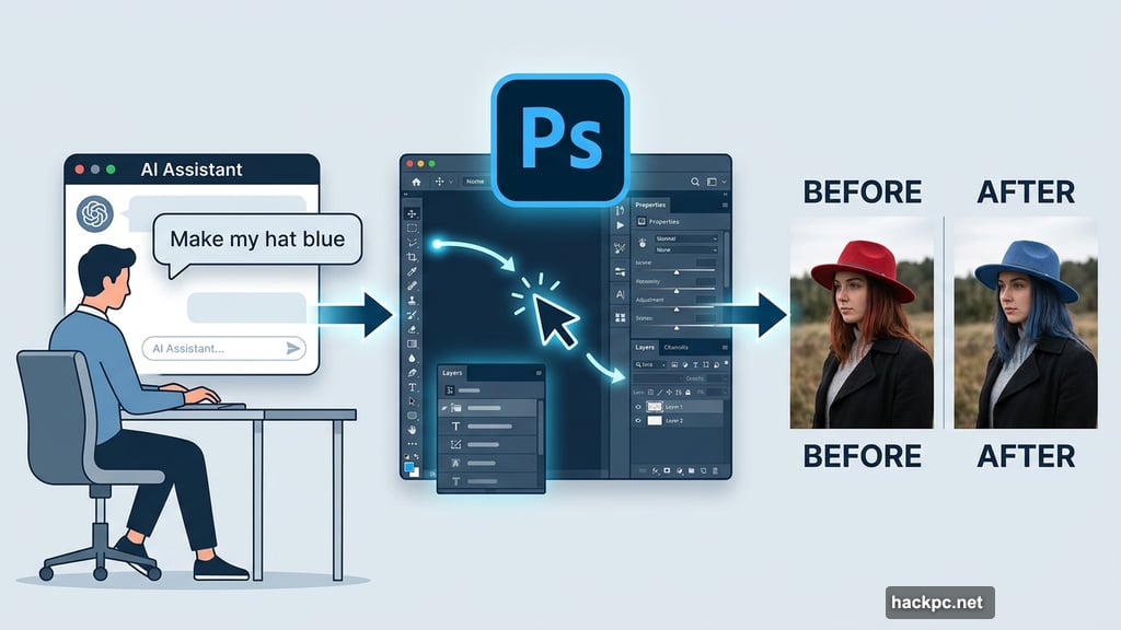 Conversational agentic editing lets users type plain language commands Photoshop