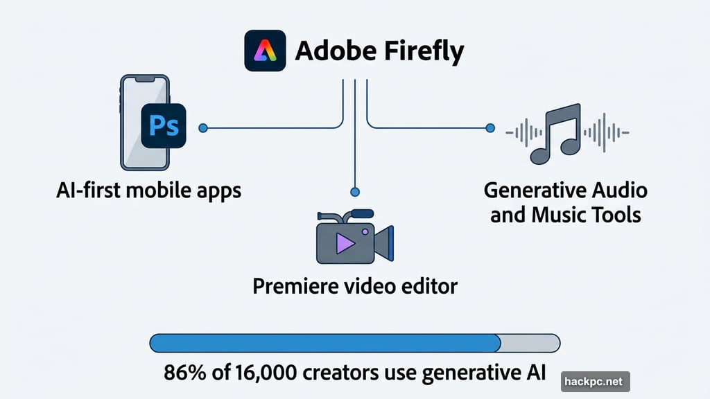 Adobe Firefly AI strategy spans Photoshop mobile apps generative audio Premiere
