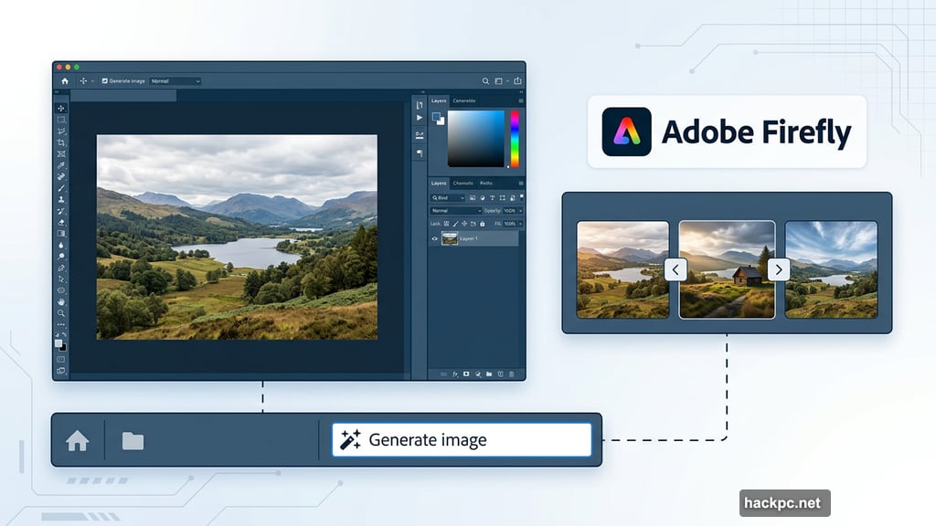 Adobe Firefly generates image variations inside Photoshop canvas