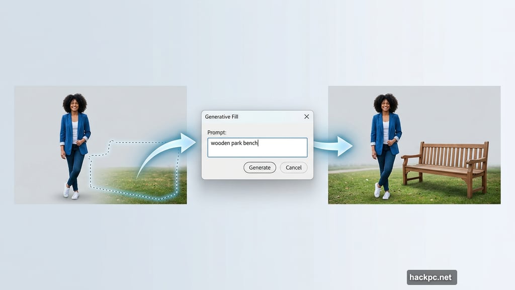 Generative Fill adds content to selected region using text prompt