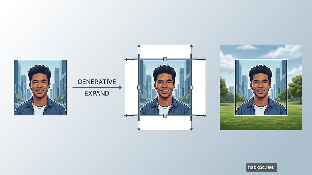 Generative Expand extends photo canvas with seamlessly blended new scenery