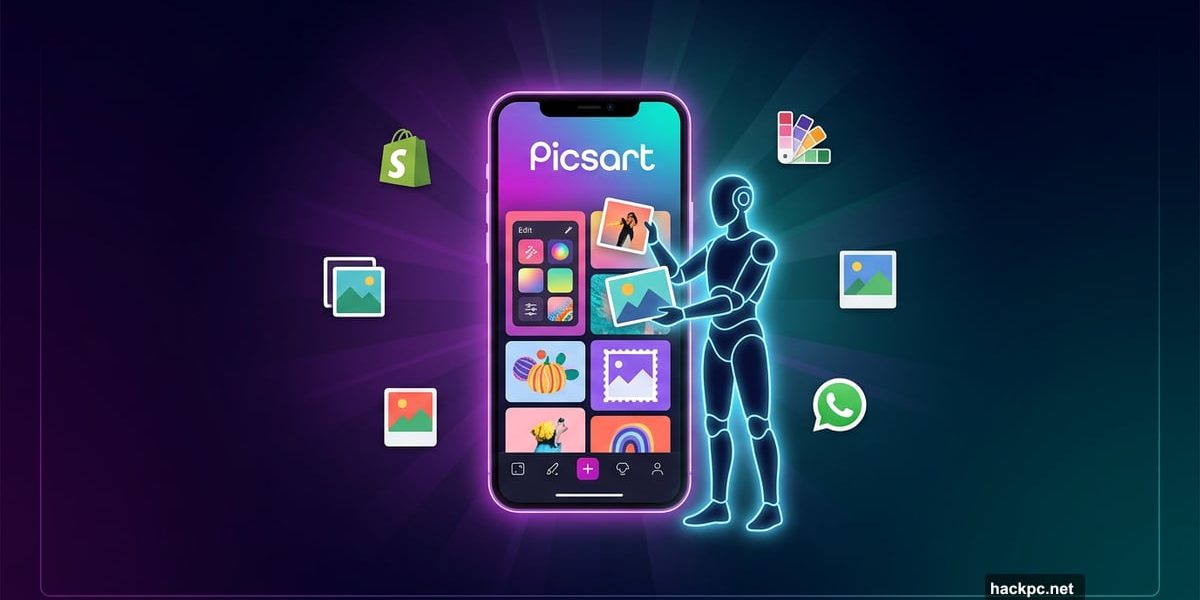 AI robot assistant helping creator manage photos inside Picsart platform