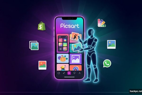 AI robot assistant helping creator manage photos inside Picsart platform