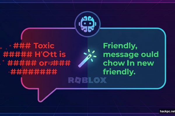 Roblox AI chat bubble transforming toxic text into clean message