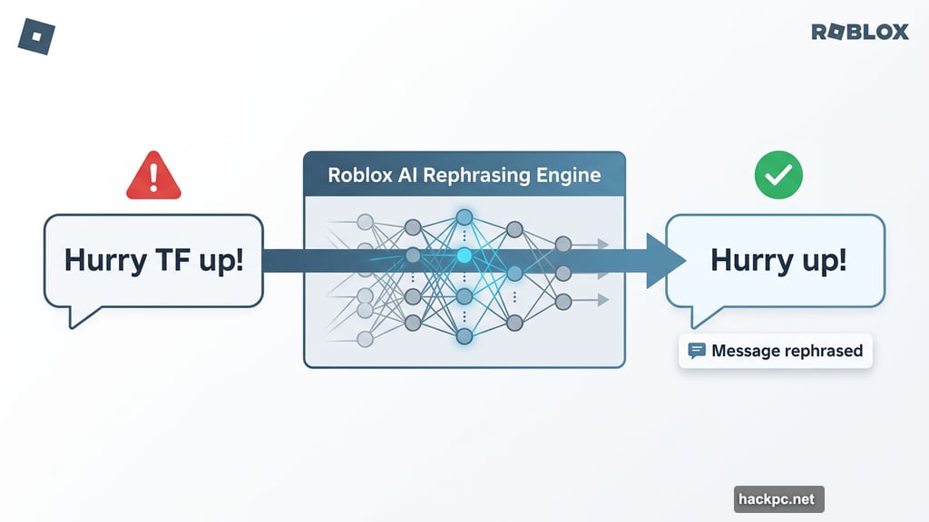 Roblox AI rephrasing engine rewrites toxic messages into respectful versions