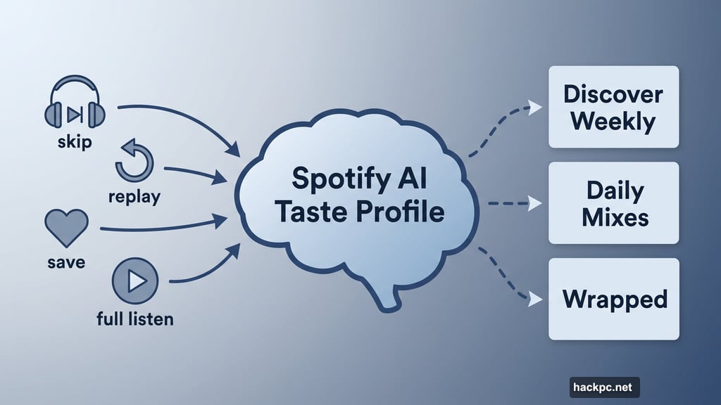 Spotify AI Taste Profile built from skip replay and save data