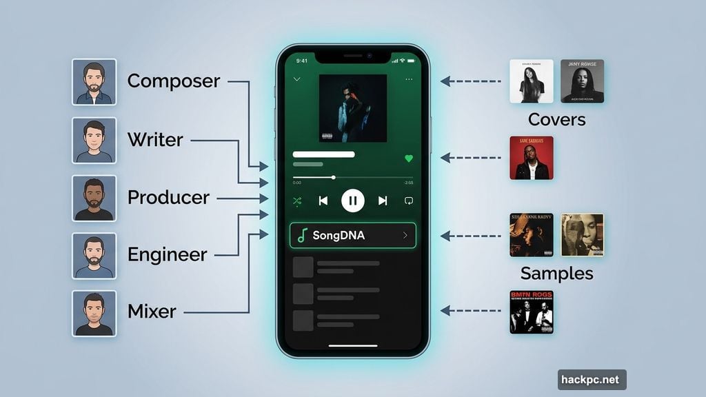 SongDNA section inside Spotify app showing composers writers producers engineers