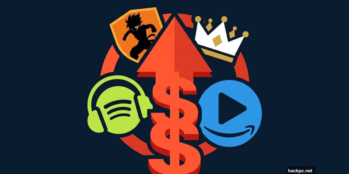 Rising red arrow with streaming service icons showing subscription price increases