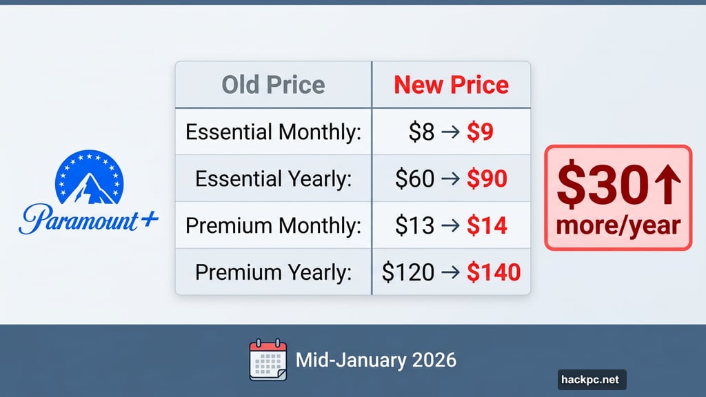 Paramount Plus Essential yearly plan increases by thirty dollars in January